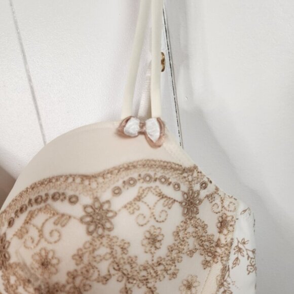 Soma Intimates Lightly Lined Demi Underwire Bra New NWT Gold Lace Beige size 36D - Picture 2 of 7